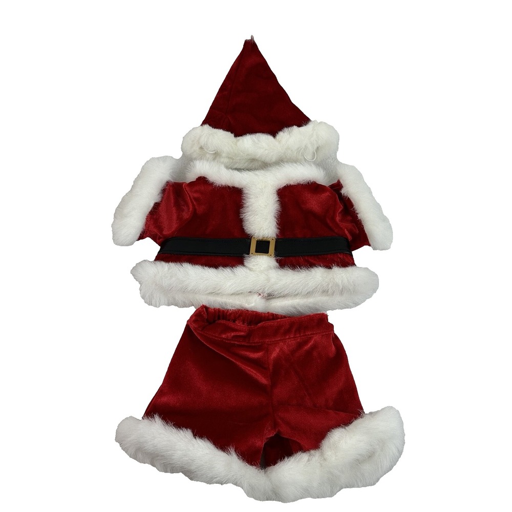 Vintage Build-A-Bear Santa Claus Outfit Red with Plush Hat Belted Jacket Pants